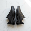 On Cloud triple black running shoes flat lay white marble